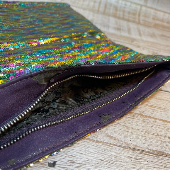 NWT BCBGeneration Multi-Colored Sequin Foldover Clutch Teal - Picture 10 of 16